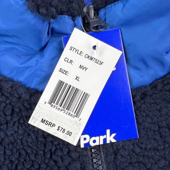 New Pacific & Park Men Navy Teddy Full Zip Jacket Colorblocker Pocket US XL - Picture 10 of 12